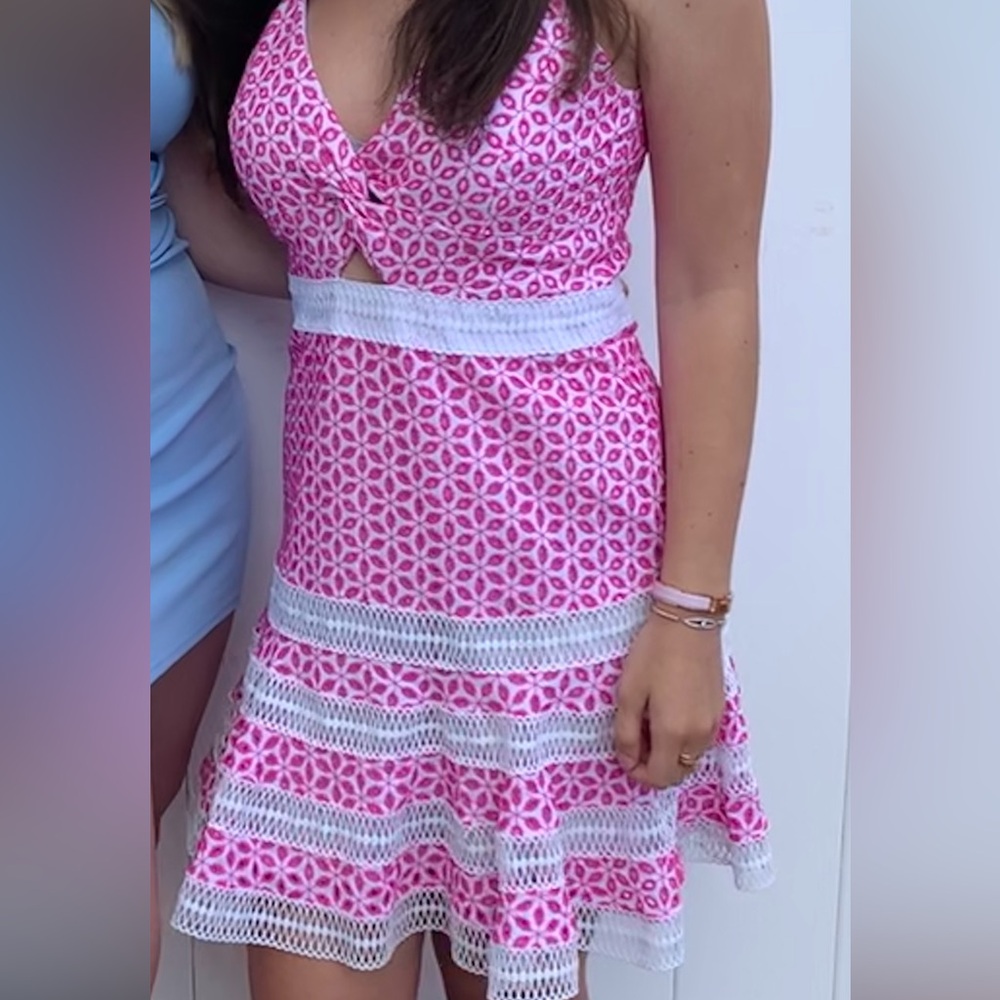 Pink and White Lace Trim Dress
